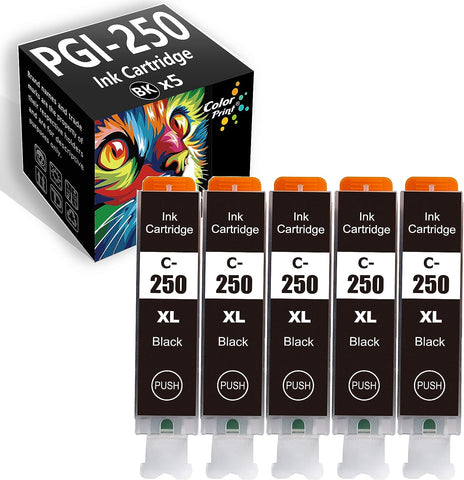 5-Pack ColorPrint Compatible PGI250XL Black Ink Cartridge Replacement for Canon 250 PGI-250XL PGI250 XL Ink Cartridge fit for PIXMA MG5420 MG5520 MG5620 MG6320 MG6320 MG6420 MG7120 MX722 MX922 Printer