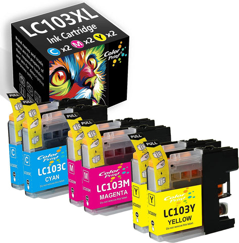 ColorPrint (6-Pack, 2C, 2M, 2Y) Compatible LC-103XL Ink Cartridge Replacement for Brother LC103 LC103XL LC101 Used for MFC-J870DW MFC-J470DW MFC-J450DW MFC J4310DW J4410DW J6920DW J475DW Printer