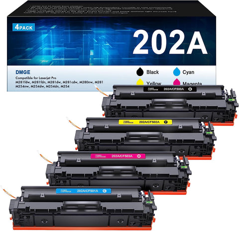 202A 202X Toner Cartridges - Standard Yield 4 Pack Compatible Replacement for HP Color Laserjet Pro MFP M281fdw Toner, M281cdw Toner Cartridges, Color Laserjet Pro M254dw M254 Series | CF500A