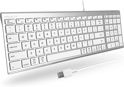 Macally Keyboard for Mac and Windows, Apple Wired Keyboard Compatible - Slim, Space-Saving Design USB Keyboard with Numeric Keypad - Budget-Friendly Laptop, MacBook, iMac Keyboard Replacement