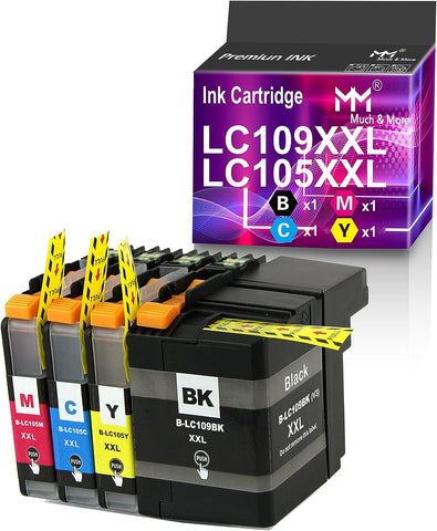 MM MUCH & MORE Ink Cartridge Replacement for Brother LC109 XXL LC109BK LC109XXL LC-109 LC105C LC105M LC105Y to use with MFC-J6520DW J6720DW J6920DW Printers (4-Pack, Black + Cyan + Magenta + Yellow)