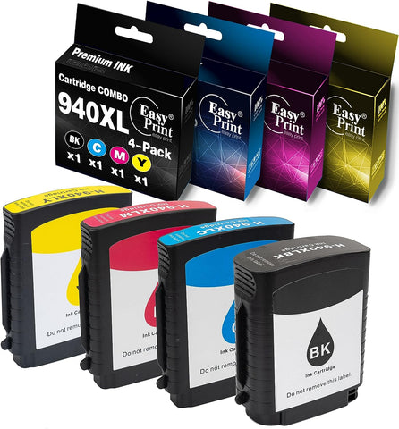 EASYPRINT (BK/C/M/Y) Compatible 940 940XL Ink Cartridge Used for HP Officejet Pro 8000/8500/ 8500A Printer (4 Pack,High Yield)