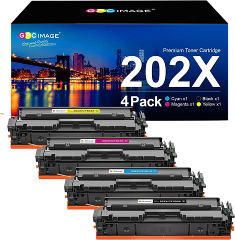 GPC Image Compatible Toner Cartridge Replacement for HP 202X 202A CF500X CF500A to use with Laserjet Pro MFP M281fdw M254dw M281cdw M281 M281dw M280nw Toner Printer (Black, Cyan, Magenta, Yellow)