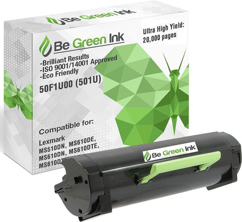 Be Green Ink Lexmark 50F1U00 (501U) Ultra High Yield Compatible Replacement Toner Cartridge 501U for use in Lexmark MS510, MS510dn, MS610, MS610de, MS610dn, MS610dte, and MS610dtn (20,000 Pages)