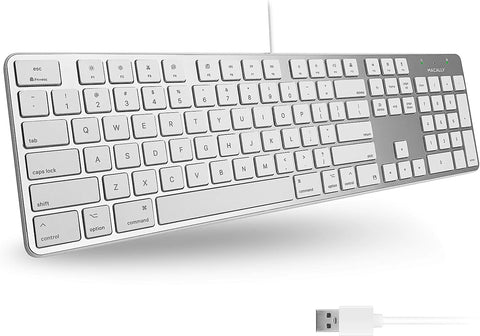 Macally Ultra-Slim USB Wired Keyboard with Number Keypad for Apple Mac Pro, MacBook Pro/Air, iMac, Mac Mini, Laptop Computers, Windows Desktop PC Laptops, Silver (SLIMKEYPROA)