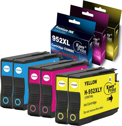 EASYPRINT (Lastest Version Chips) Compatible (Double-Pack for Cyan+ Magenta+ Yellow) 952XL Ink Cartridges Used for High Yield OfficeJet Pro 8710 8720 7740 8740 7720 8210 8216 8725 8702 (Total 6-Pack)