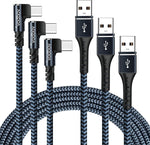 3Pack 4ft 6ft 10ft USB C Cable Fast Charge vodbov 90 Degree USB A to Type C Charger Cord Braided, Data Sync Samsung Galaxy S A S20 S10 S9 S8 Plus S10E, Note 10 Black Color