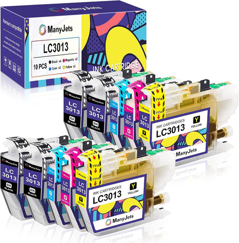 ManyJets LC3013 Compatible Ink Cartridge Replacement for Brother LC3013 LC3011 Work with Brother MFC-J497DW MFC-J895DW MFC-J690DW MFC-J491DW Printer (4 Black, 2 Cyan, 2 Magenta, 2 Yellow, 10-Pack)