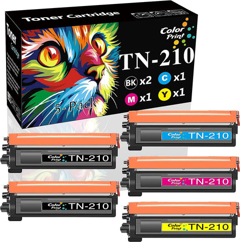 ColorPrint Compatible Toner Cartridge Replacement for Brother TN210 TN-210 TN210BK Work with DCP-9010CN HL-3070CW 3075CW 3040CN 3045CN MFC-9010CN 9125CN 9325CW Printer (2BK, 1C, 1M, 1Y, 5-Pack)