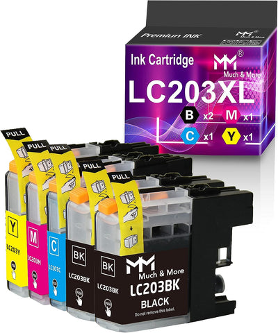 MM MUCH & MORE Compatible Ink Cartridge Replacement for Brother LC203XL LC-203XL LC203 XL for MFC-J480DW MFC-J880DW MFC-J4420DW MFC-J680DW MFC-J885DW Printer (5-Pack, 2 Black, Cyan, Magenta, Yellow)