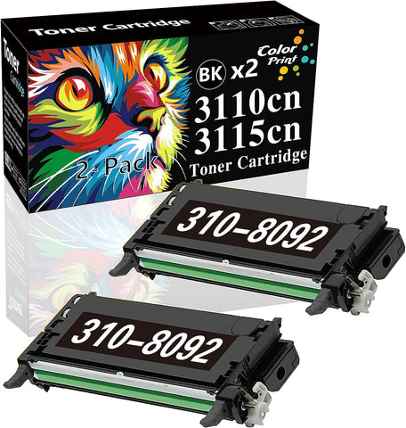 ColorPrint Compatible 310-8092 Toner Cartridge Replacement for Dell PF029 3115CN 3110CN Work with XG721 3110 3115 Laser Printer (Black, 8,000 Pages, 2-Pack)