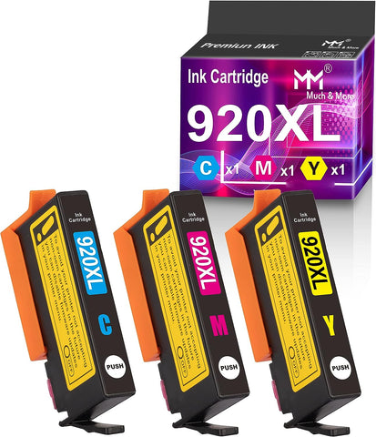 MM MUCH & MORE Compatible Ink Cartridge Replacement for HP 920 XL 920XL Color Cartridge to use with Officejet 6500 6500A 6000 7000 7500 7500A E709 Printers (Cyan, Magenta, Yellow) 3-Pack