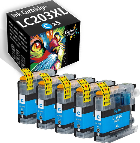 ColorPrint Compatible LC203 Ink Cartridge Replacement for Brother LC203XL LC-203XL LC203C for MFC-J4420DW MFC-J4620DW MFC-J5520DW MFC-J5620DW MFC-J5720DW MFC-J480DW MFC-J880DW Printer (5-Pack,Cyan)