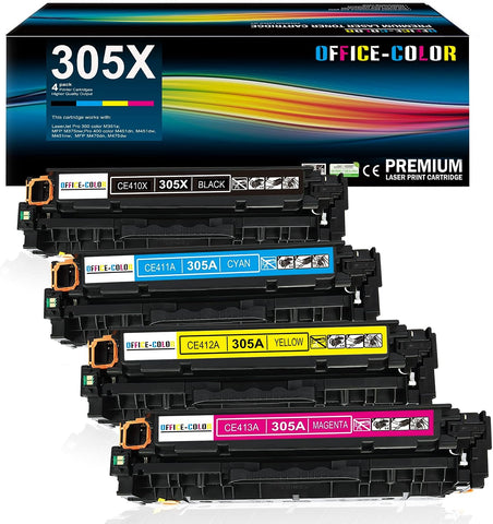 305A 305X High-Capacity Black, Cyan, Magenta, Yellow Toner Cartridgges (4-Pack) for HP Laserjet Pro 400 Color Series M451dn M451dw M451nw Pro 300 M375nw MFP M476nw M476dn M476dw M475dw Printer