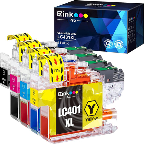 E-Z Ink Pro LC401 Compatible Ink Cartridges Replacement for Brother LC401XL LC 401 XL to use with MFC-J1010DW MFC-J1012DW MFC-J1170DW (Black Cyan Magenta Yellow, 4 Pack)