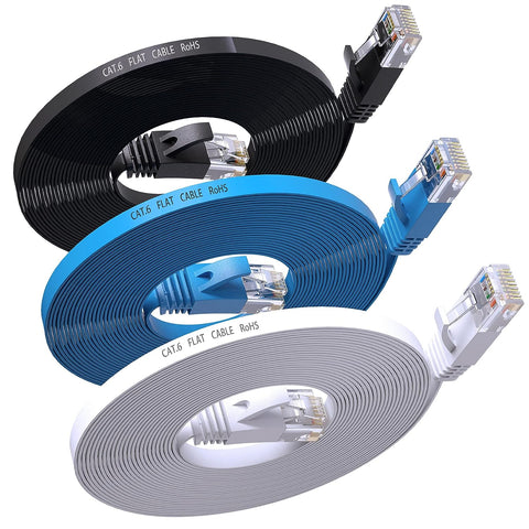 Elecan Cat6 Flat Ethernet Cable 40 Feet, High Speed Slim Patch Cable(1.5ft-50ft), Pure Solid Copper Wire,10Gbps 500MHz,Thin and Flexible,Cat 6 Network Cable with 15pcs Ties-40ft(12.2m)