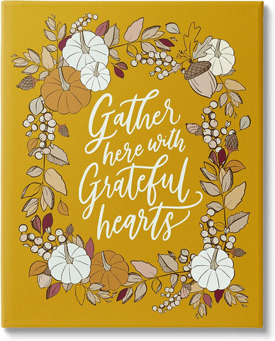 Stupell Industries Grateful Hearts Autumnal Vegetation Pumpkins Botanical Border,Design by doodles.ink.