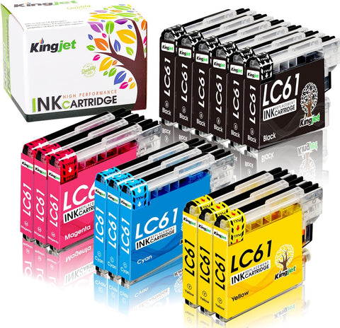 Kingjet Compatible Ink Cartridge Replacement for Brother LC61 LC 61 LC-61 for MFC-495CW MFC-490CW MFC-J615W MFC-5895CW MFC-J410W MFC-6490CW, MFC-6890CDW, 15 Pack (6 Black 3 Cyan 3 Magenta 3 Yellow)