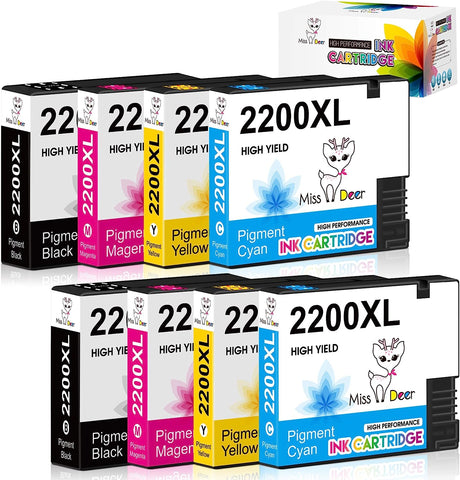 Miss Deer Compatible PGI-2200XL Pigment Ink Cartridges Work with Maxify MB5020 MB5320 MB5120 iB4120 and iB4020 Printers (2 Pigment Black, 2 Cyan, 2 Magenta, 2 Yellow) 8-Pack