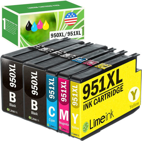 Limeink Compatible Ink Cartridges Replacement for HP 950xl 951xl Combo for HP 950 for HP 951 Ink cartridges for HP 951xl Ink Cartridges Combo Pack for HP Officejet Pro 8600 Ink Cartridges 8610 5 Pack