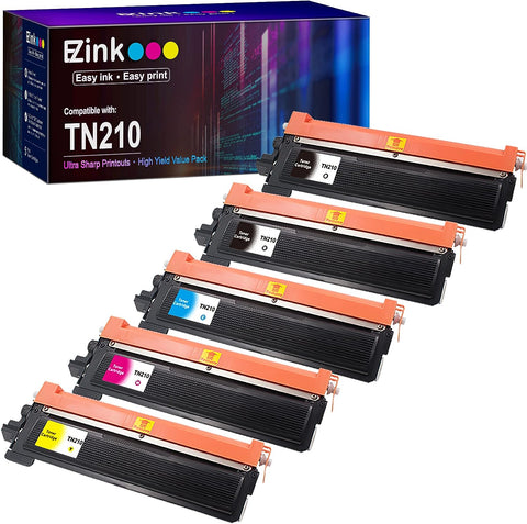 E-Z Ink (TM Compatible Toner Cartridge Replacement for Brother TN210 TN-210 to use with HL-3040CN HL-3070CW HL-3075CW DCP-9010CN MFC-9010CN MFC-9320CW (2 Black, 1 Cyan, 1 Magenta, 1 Yellow) 5 Pack