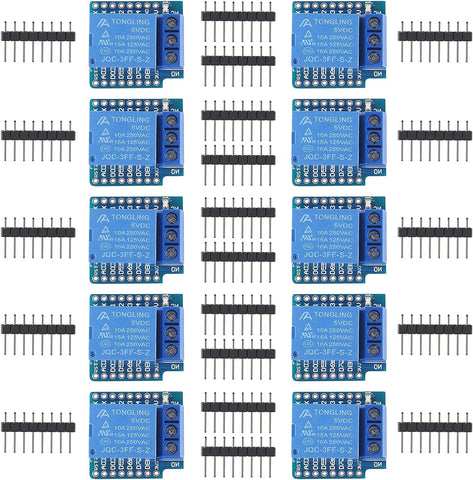 10pcs 5V Mini Relay Shield 5V Relay Module 1 Channel 5V Relay Shield for WeMos D1 Mini also Compatible with Arduino