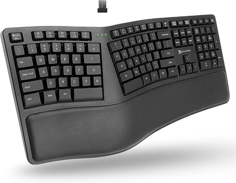 X9 Performance Ergonomic Keyboard Wireless - Your Comfort Matters - Full Size Rechargeable 2.4G Ergonomic Wireless Keyboard with Wrist Rest - 110 Key Split Ergo Computer Keyboard for PC | Chrome