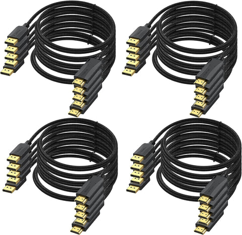 DisplayPort to HDMI Cable 6 feet, 20-Pack Display Port DP to HDMI Adapter Male to Male Cord Gold-Plated Braided FHD Supports Video and Audio Compatible with Dell, HP, Insignia, Samsung, More