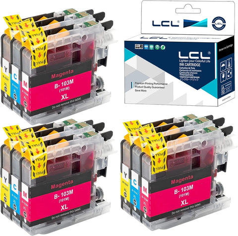 LCL Compatible Ink Cartridge Replacement for Brother LC101 LC101XL LC-103 LC103 XL LC103XL LC1013PKS LC1033PKS High Yield DCP-J132W DCP-J172W DCP-J152W (3Cyan 3Magenta 3Yellow 9-Pack)