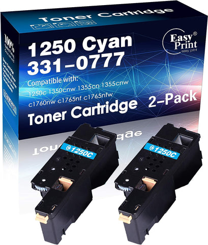 EASYPRINT Compatible (2- Pack Cyan) Dell 1250 Toner Cartridge Replacement for 331-0777 Work for Dell 1250C 1350CNW 1355CN 1355CNW C1760NW C1765NF C1765NFW