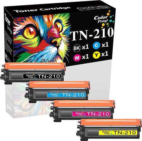 4-Pack ColorPrint Compatible TN210 Toner Cartridge Replacement for Brother TN-210 TN210BK Used for MFC-9325CW MFC 9320CW 9120CN 9125CN MFC-9010CN HL-3075CW HL 3070CW 3040CN 3045CN Printer (BK,C,M,Y)