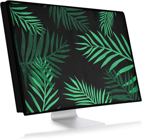 kwmobile Computer Monitor Cover Compatible with 24-26" Monitor - Palm Leaves Green/Dark Green/Black