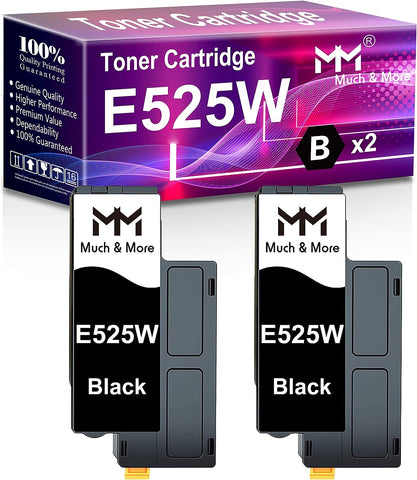 MM MUCH & MORE Compatible Toner Cartridge Replacement for Dell E525W E525 Dell E525W Wireless Color Laser Printer for 593-BBJX 593-BBJU 593-BBJV 593-BBJW Printers (2-Pack, Black)