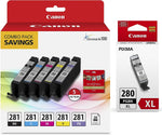 Genuine Canon CLI-281 5-Color Ink Tank Combo Pack with 5 x 5" Photo Paper (2091C006) + Canon PGI-280 XL Pigment Black Ink Tank (2021C001)