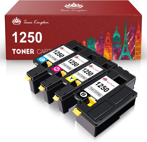 Toner Kingdom Compatible Toner Cartridge Replacement for Dell 1250 to use with 1250C C1760NW C1765NFW 1350cnw 1355cn 1355cnw C1765NF Printer 810WH C5GC3 XMX5D WM2JC (4-Pack, Black Cyan Magenta Yellow)