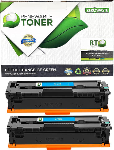 Renewable Toner Compatible Cartridge Replacement for HP CF511A 204A Color Laser Printers M180nw (Pack of 2 Cyan)