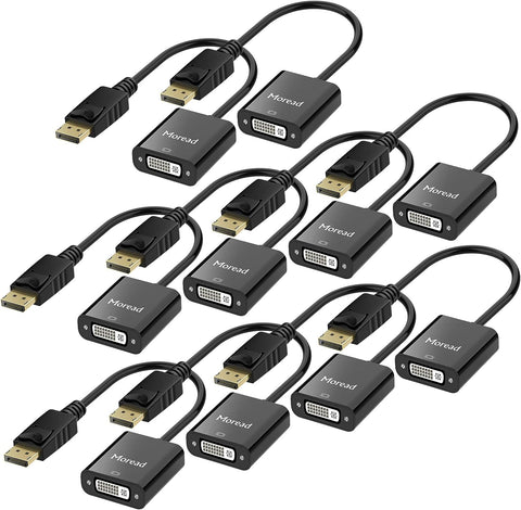 Moread DisplayPort (DP) to DVI Adapter, 10 Pack, Gold-Plated Display Port to DVI-D Adapter (Male to Female) Compatible with Computer, Desktop, Laptop, PC, Monitor, Projector, HDTV - Black