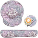 Keyboard Wrist Rest and Ergonomic Mouse Pad with Wrist Support Set,Non-Slip PU Base Matching Cute Coaster ,for Home and Office,Mandala