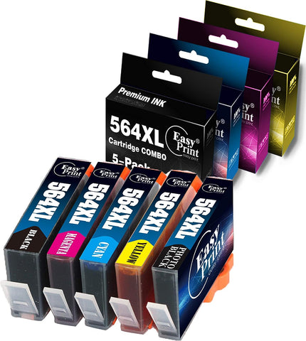 EASYPRINT Compatible 564XL Ink Cartridges 564 for HP DeskJet 3520 Officejet 4620 Photosmart D5520 D6510 D6515 D6520 B109a B110a B210A (Total 5-Pack, 1 BK, 1 Cyan, 1 Magenta, 1 Yellow, 1 Photo Black)