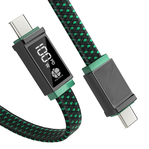 USB C to USB C Cable 100W,HUNDA USB C Cable with Display [6.56FT] Flat Braided Anti-Tangle Type C Cable Compatible with Samsung Galaxy S22/S21/S20 Ultra,Note 20/10, MacBook Air,Dell xps,Pixel (Green)