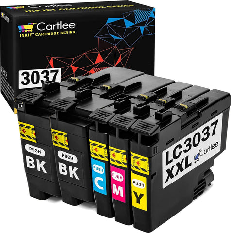 Cartlee 5 Compatible Ink Cartridges Replacement for Brother LC3037 XXL Super High Yield for Brother MFC-J5845DW XL MFC-J5945DW MFC-J6545DW XL MFC-J6945DW (2 Black 1 Cyan 1 Magenta 1 Yellow)