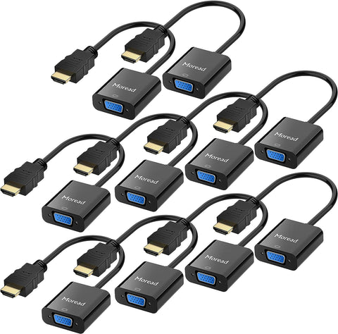 Moread HDMI to VGA,10 Pack, Gold-Plated HDMI to VGA Adapter (Male to Female) for Computer, Desktop, Laptop, PC, Monitor, Projector, HDTV, Chromebook, Raspberry Pi, Roku, Xbox and More - Black