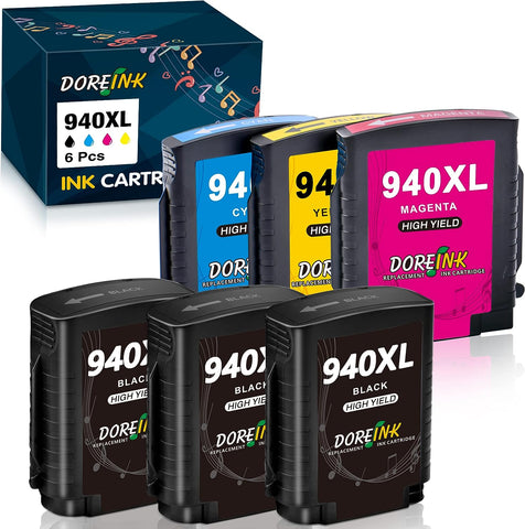 DOREINK 940 940XL Compatible for HP Ink Cartridge High Yield Work with Officejet Pro 8500 8500A 8000 Plus Machine A910a A909a A809a A811a A909g Printer (3 Black 1 Cyan 1 Megenta 1 Yellow, 6 Pack)