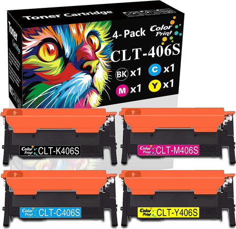 4-Pack ColorPrint Compatible CLT-406S Toner Cartridge Replacement for Samsung 406S CLT-K406S CLT406S fit for Xpress SL-C410W SL-C460FW CLX-3305FW CLX-3306W CLP-360 CLP-365W CLP 365W Printer (BK,C,M,Y)