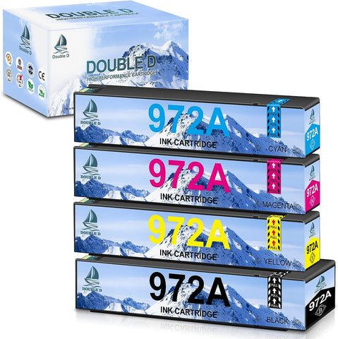 DOUBLE D (Upgraded Chip Compatible Ink Cartridge Replacement for HP 972 972A for HP PageWide 377dw, PageWide Pro 477dw 477dn 577dw 577z 452dn 452dw 552dw P55250dw P57750dw, 4PACK