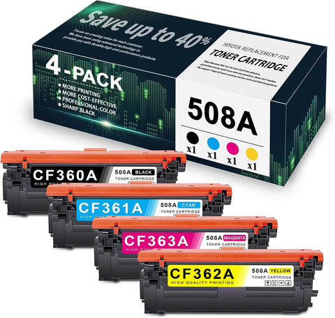 508A Toner Cartridge Set, 4-Pack (1BK+1C+1M+1Y) | HIY Replacement for 508A Compatible with Color Laser Enterprise M552, M553, Color Laser Enterprise MFP M577 Series | CF360A CF361A CF363A CF362A