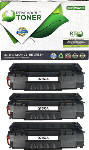 Renewable Toner Compatible Toner Cartridge Replacement for HP Q7553A 53A Laser Printers P2015 M2727 (Pack of 3)