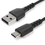 StarTech.com 1m USB A to USB C Charging Cable - Durable Fast Charge & Sync USB 2.0 to USB Type C Data Cord - Rugged TPE Jacket Aramid Fiber M/M 3A Black - Samsung S10, iPad Pro, Pixel (RUSB2AC1MB)