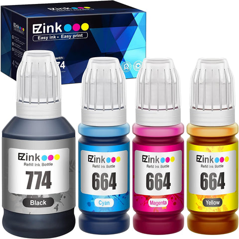 E-Z Ink (TM) Compatible Ink Bottle Replacement for Epson 774 664 T774 T664 High Yield to use with ET-2650, ET-16500, ET-4500, ET-2550, ET-3600, ET-2600, ET-4550 (Black, Cyan, Magenta, Yellow, 4 Pack