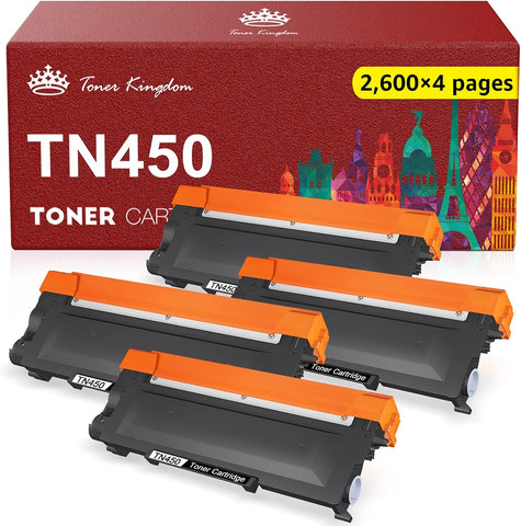 Toner Kingdom Compatible Toner-Cartridge Replacement for Brother TN450 TN-420 TN-450 TN420 for HL-2270DW HL-2280DW HL-2230 HL-2240 MFC-7360N MFC-7860DW DCP-7065DN Intellifax 2840 2940 (Black, 4 Pack)